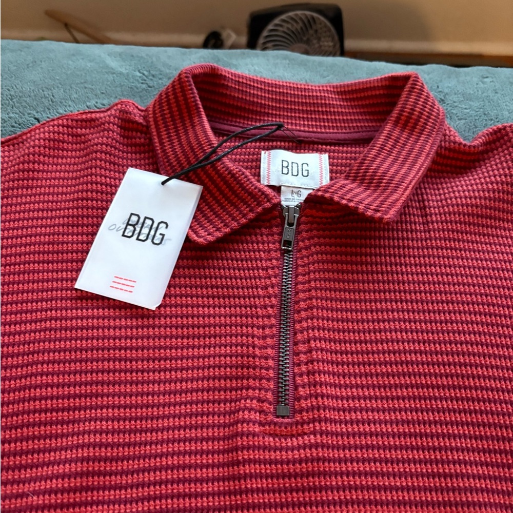 UO Red Striped Quarter-Zip Polo - Picture 2 of 6